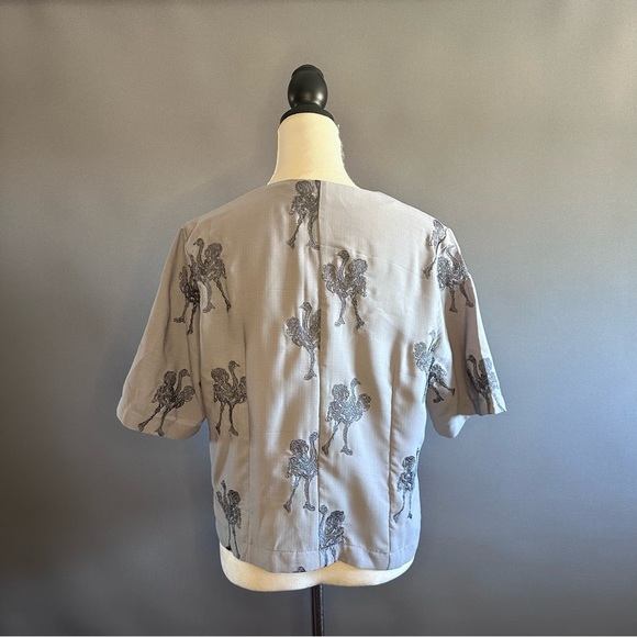 Anthropologie Pepaloves Gray Ostrich Blouse Embroidered Sz L - Picture 6 of 9